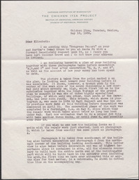 Letter from Sylvanus Morley to Elizabeth White about restoration work at Chichen Itza, Mexico, page 1